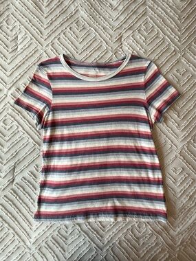 AEO Striped Cropped Crew Short Sleeve Tee | M